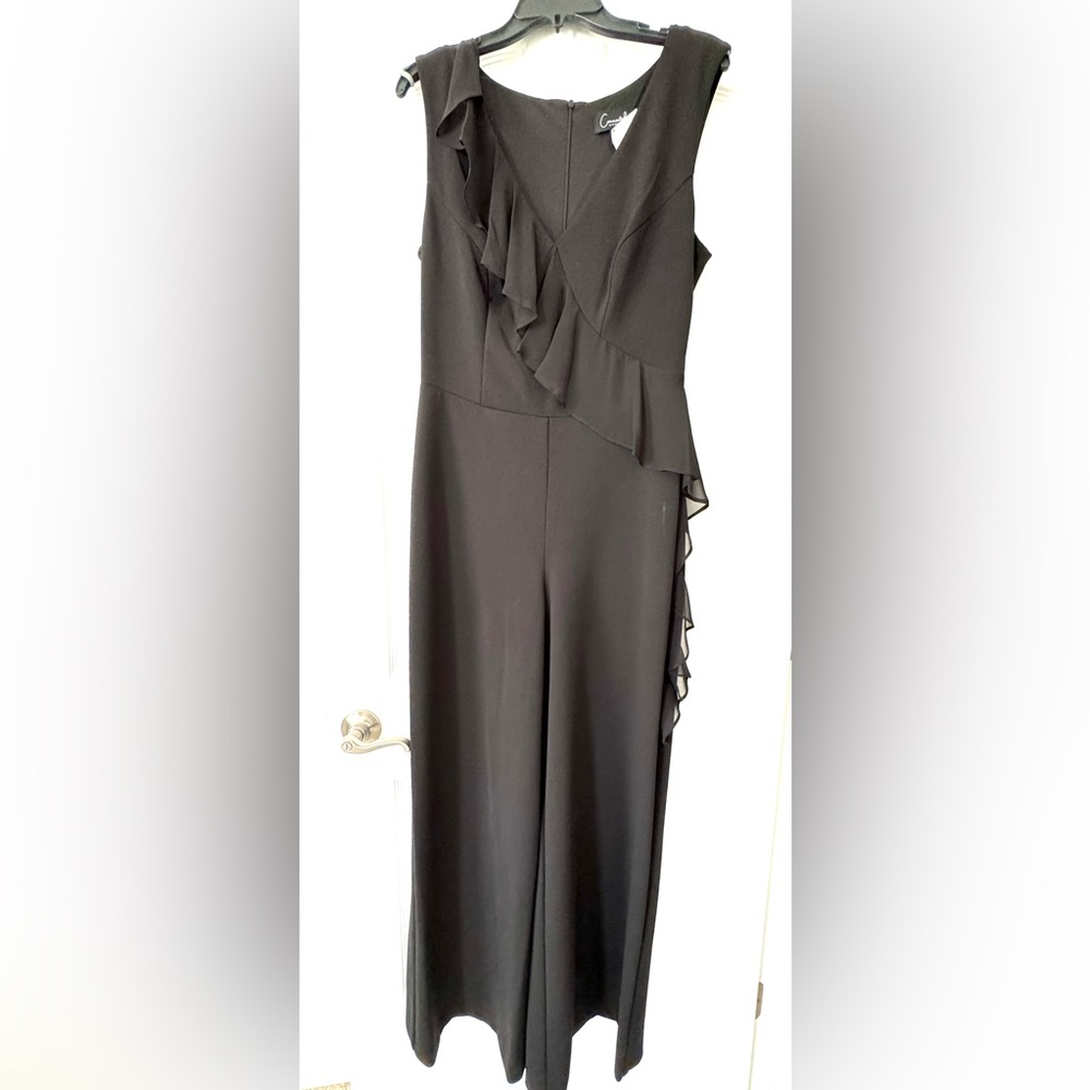 NWT! Stunning & Sophisticated Connected Apparel Black Ruffle Jumpsuit Size 12